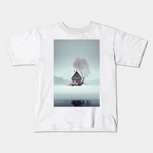 Nordic Winter Cottage Red door Minimalist Art Printable Kids T-Shirt